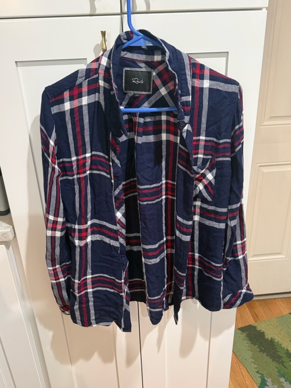 Rails Navy, Red & White Plaid Shirt with Script Logo